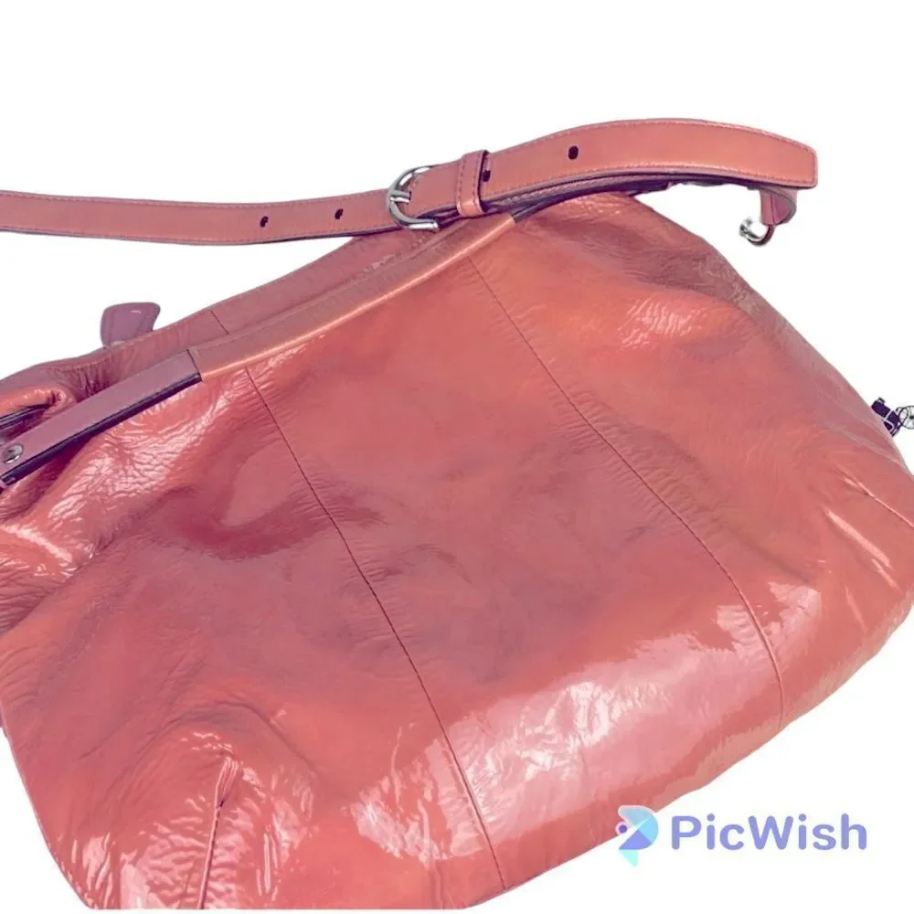 Coach Kristin Patent Leather Hobo Handbag Rose w/Silver-Tone Hardware
